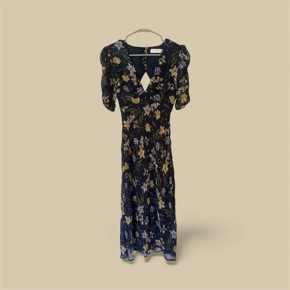Astr Navy Floral Midi Dress
